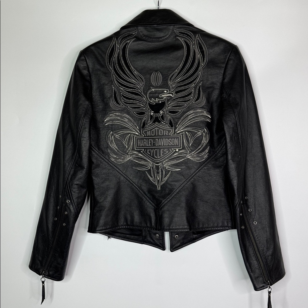Harley Davidson ISIS Eagle Black Zip Leather Jacket Size XS